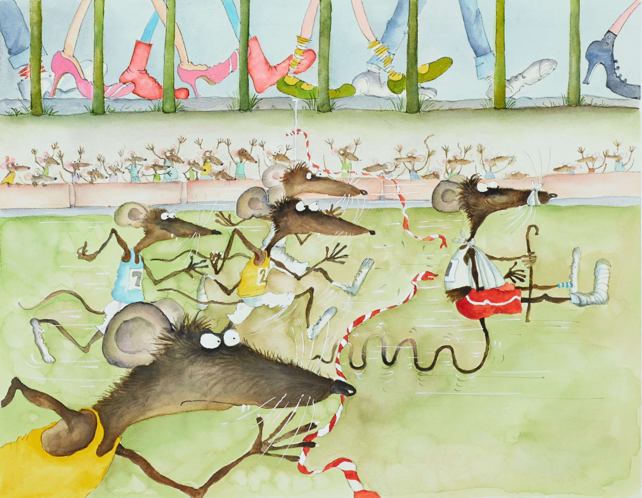A racing scene illustrated by Babette Cole for Three Cheers for Errol