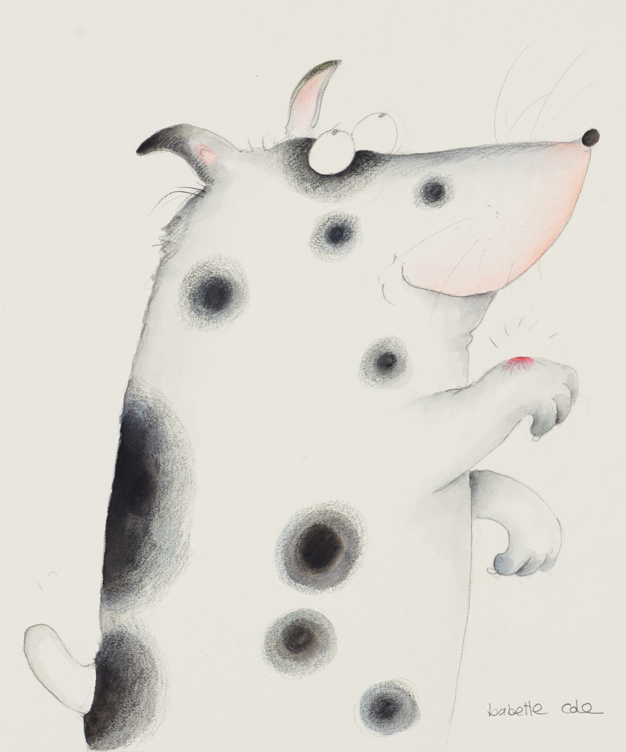 Original illustration from True Love showing a dog with a sore paw